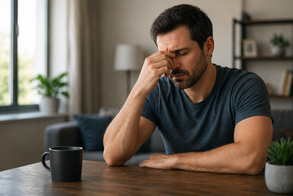 tired man low energy after 35 male fatigue concept
