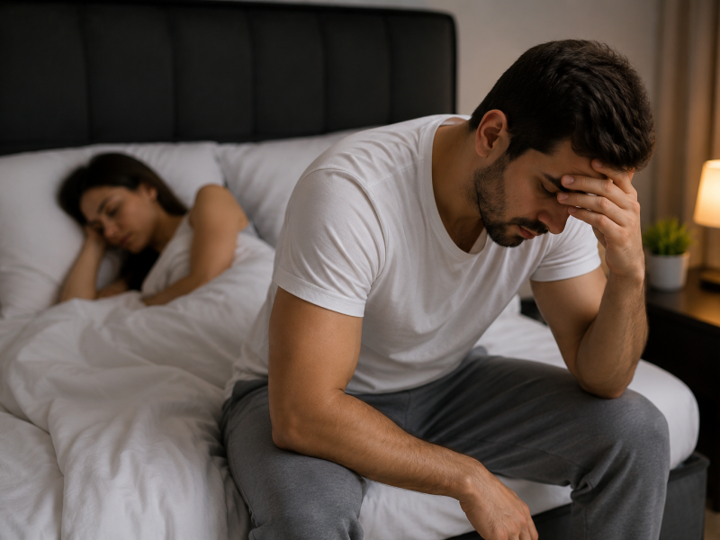 man feeling tired and exhausted after intimacy